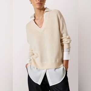 Brochu Walker The Looker Layered V-Neck in Almond White Underlayer Size Small